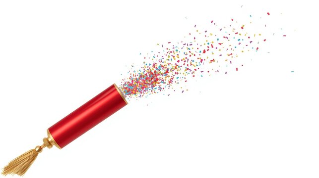 Red firework exploding with colorful confetti