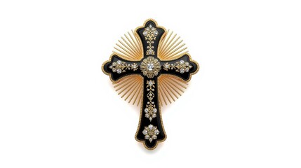 Fototapeta premium Golden cross with diamonds and sunburst design