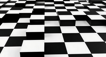 Obraz premium abstract checkerboard pattern forming a dynamic 3d geometric background with contrasting black and white squares ideal for modern design projects.