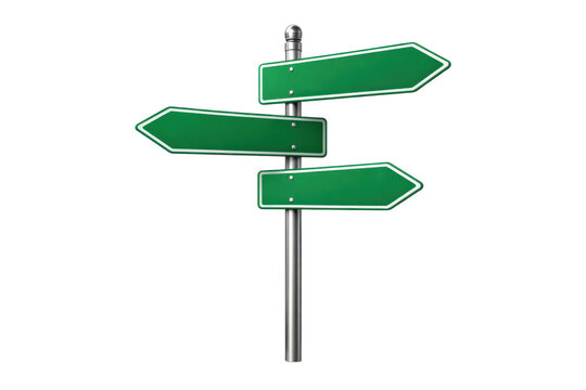 Green directional signs on metal pole for navigation