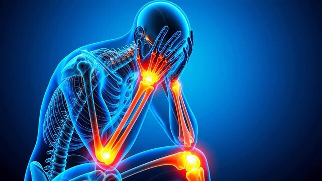 Human skeleton with highlighted joints
