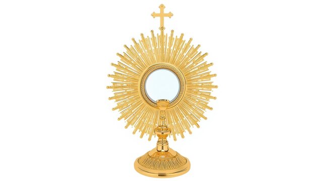Golden Catholic ostensorium with cross on stand
