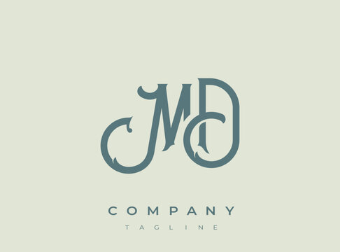 Elegant md monogram logo design template on pale background