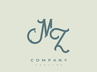 Fototapeta premium Elegant monogram logo design with MZ initials and company tagline
