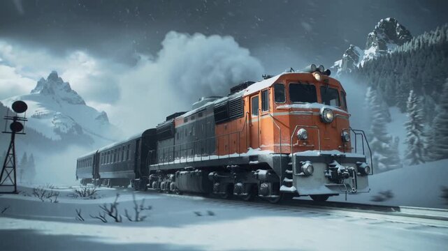 Train in Snowy Mountain Landscape locomotive engine