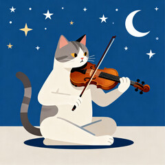 Cat Violin Under Stars Vector Art © FayzaFarzanaIslam