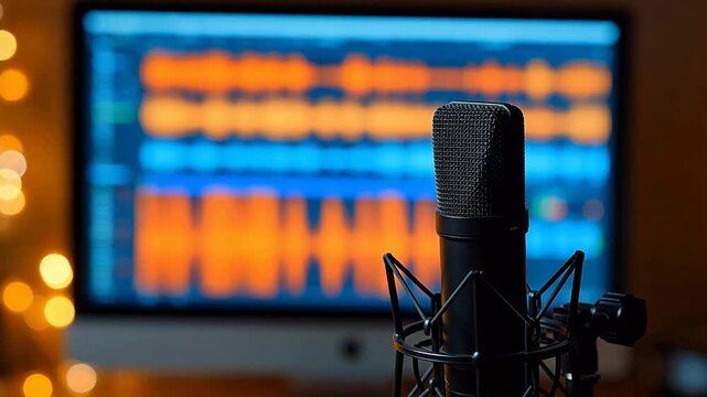 Microphone in front of computer screen