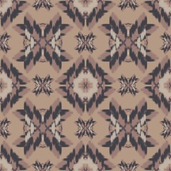 Discover a stunning Earthy Bohemian Ikat Geometric Seamless Pattern. Featuring warm brown and deep purple tones, this ethnic-inspired design is perfect for high-end textiles, home decor, and digital b © PHONG