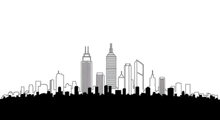 Naklejka premium Monochrome City Skyline Vector Art with Urban Buildings and White Background