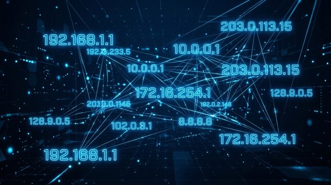 Abstract Digital Network with Glowing Interconnected Ip Addresses
