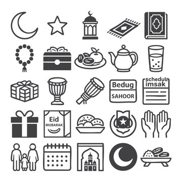 Dark Grey Ramadan and Eid Mubarak Icons