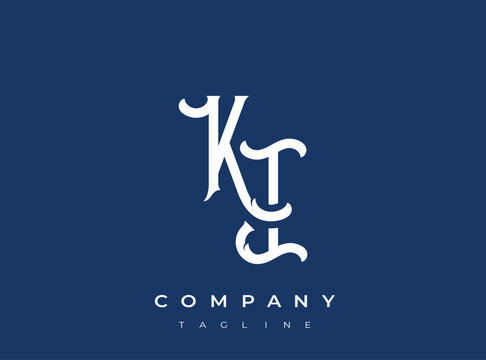 Ktg company logo template design with elegant white lettering on blue background