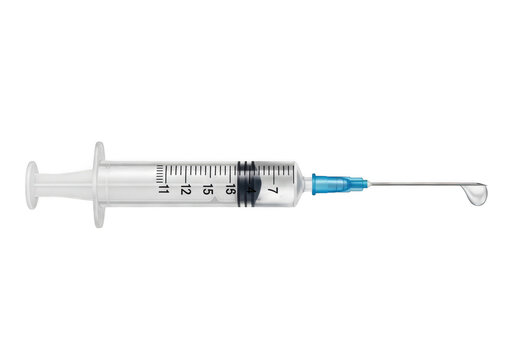 A syringe with a blue needle