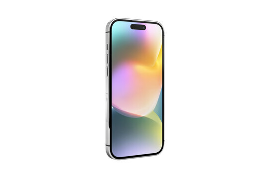 Modern smartphone with abstract wallpaper, front view angle on transparent background