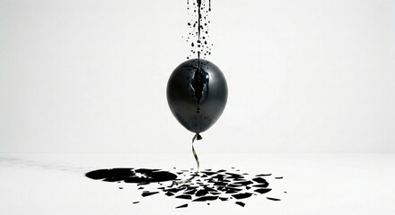 Black balloon with dripping dark liquid and shattered pieces
