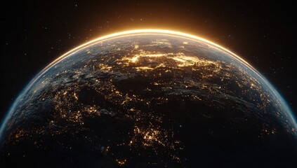 Fototapeta premium Earth viewed from space at night, illuminated by city lights