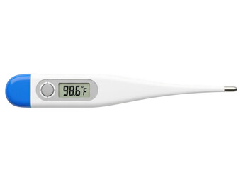 Digital thermometer with blue cap and white body