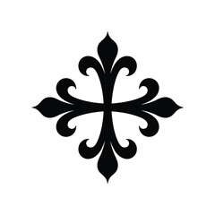 Elegant black fleur de lis cross symbol on a plain white background © MstLaila