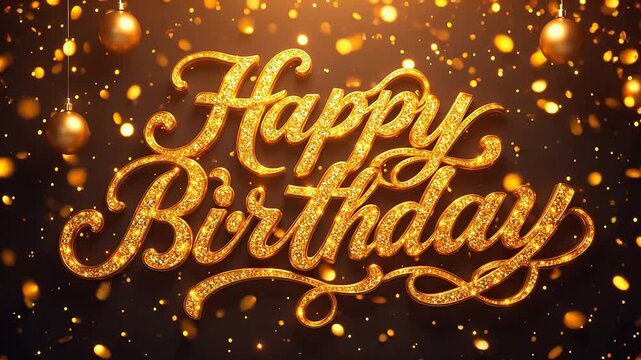 Golden Happy Birthday text with sparkles