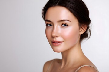 Fototapeta premium Radiant Beauty Portrait Woman with Natural Flawless Skin