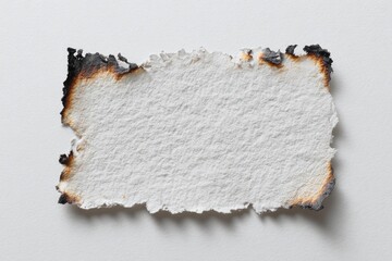 Textured white paper with burned edges, isolated on white
