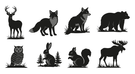 Obraz premium North american wildlife collection in black ideal for design on transparent background silhouette