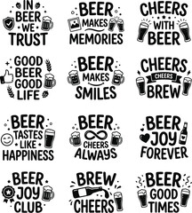 Funny Beer Quote Typography Bundle Cheers Brew Drinking Humor Lettering Set