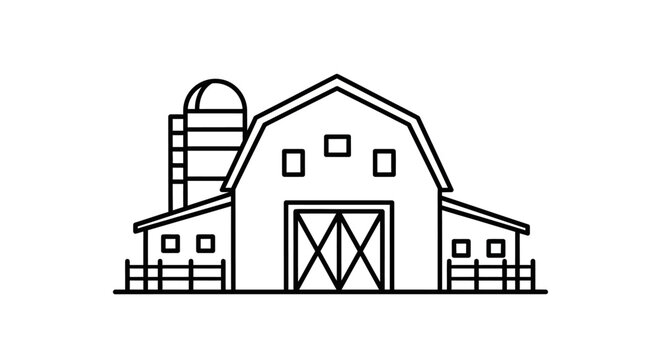 Barn with silo and fence.