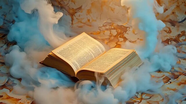 Open book surrounded by smoke