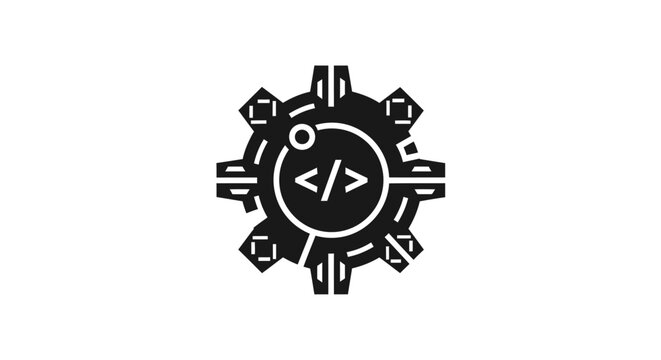 Black and white coding symbol logo.