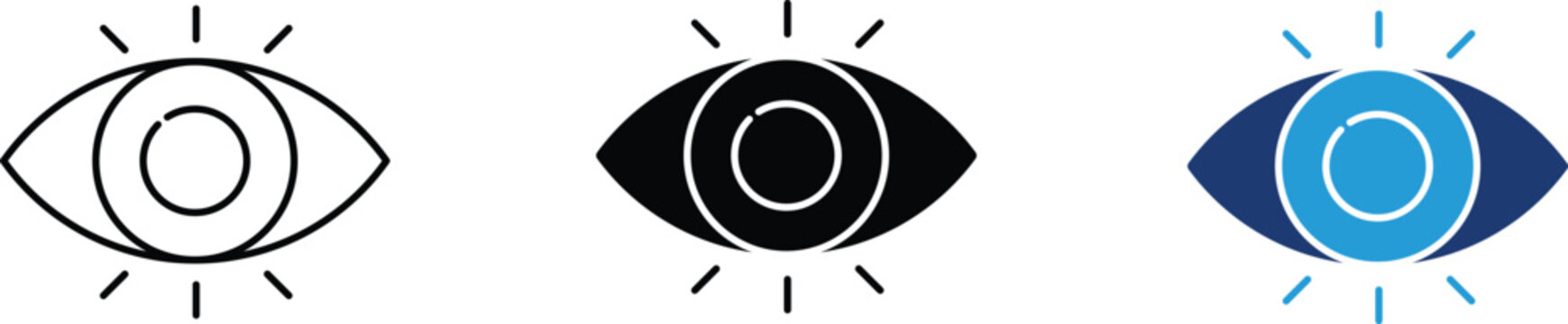 Eye icon showing vision and visual perception. Professional illustration for optometry services, cybersecurity surveillance, digital recognition technology, and ophthalmology health.