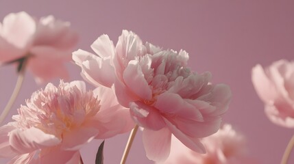 Soft Focus Pink Peony Flowers Blooming in Gentle Light.