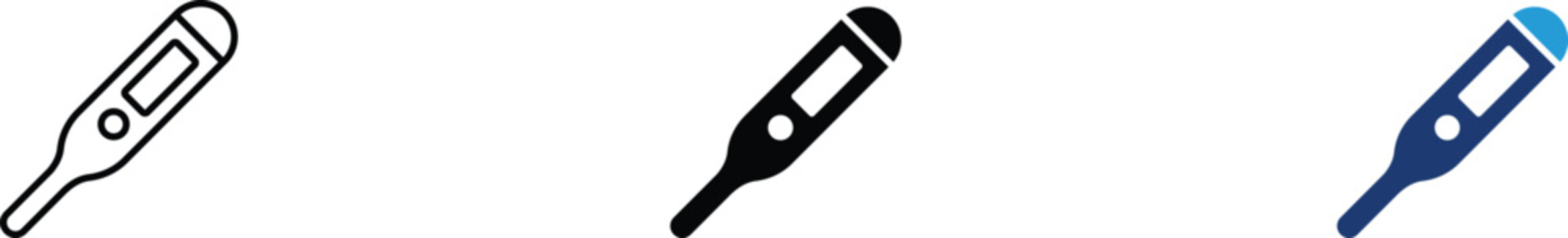 Digital thermometer icon showing medical diagnostic and body temperature. Health illustration for clinical fever measurement, healthcare monitoring, nursing equipment, and digital pharmacy supplies.