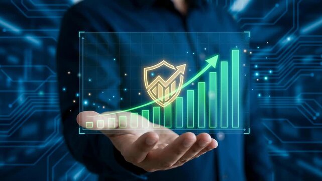 Digital data kpi analysis and performance review revealing employee productivity growth with rising graph symbolizing business success and sustained growth in competitive markets