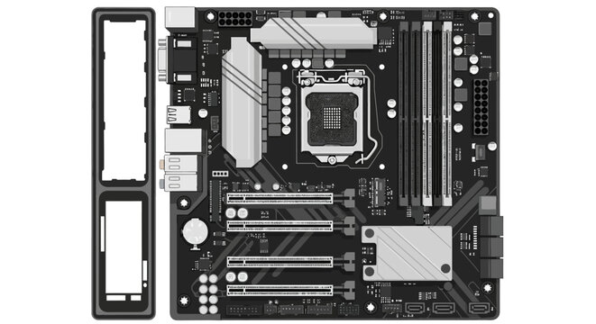 Computer Motherboard Close-up with CPU Socket and Expansion Slots - Technology