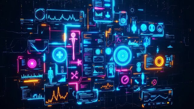 Futuristic digital interface with glowing elements