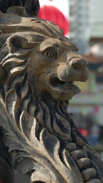 Traditional Stone Guardian Lion Statue in Binondo Chinatown Manila Philippines