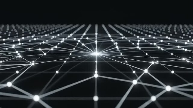 Futuristic digital grid with glowing points and lines creating a sense of technological innovation