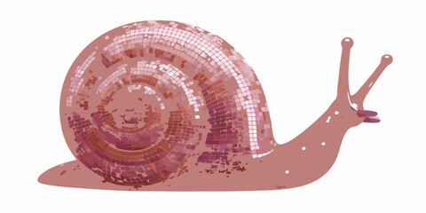 A colorful mosaic style illustration of a snail with patterned shell © Subarna
