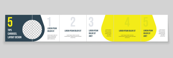 Instagram carousel template layout design for five tips sharing on social media. LinkedIn carousel banner design vector template © Mina Market