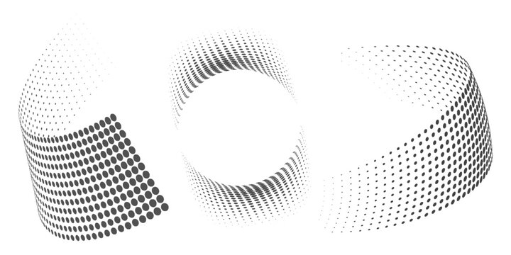 Halftone gradient circles collection. Dots textured round patterns. Cartoon comic radial faded background set. Abstract pixelated elements for frame, poster, collage, banner, flyer. Eps10