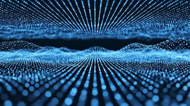 A vibrant blue digital background featuring glowing dots and dynamic lines creating a futuristic look
