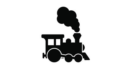 Simple black silhouette illustration of a vintage steam locomotive train © MdAlamin