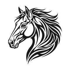 Obraz premium Stylized horse head logo illustration in clean graphic lines, isolated on white background. Horse head, horse logo, stallion head, equine emblem
