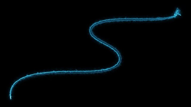 Abstract blue neon glowing arrow path animation moving on a black background loop
