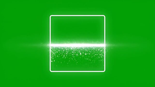 Glowing White Neon Square Frame with Particle Sweep on Green Screen