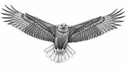 Obraz premium Digital illustration of a bald eagle in flight with wings spread