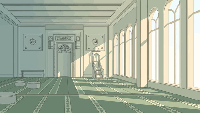Sunlight Streaming into Empty Mosque Interior - Islamic Architecture