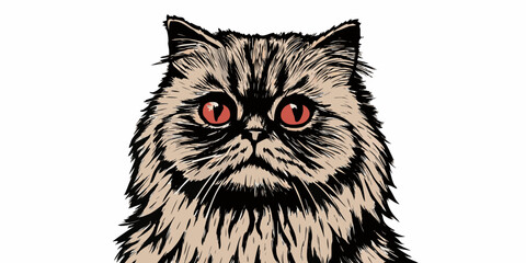 A striking portrait of a fluffy brown tabby cat with intense red eyes © Achinta