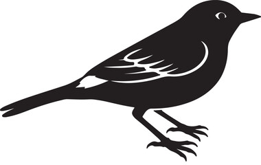 Obraz premium Black silhouette of a small bird with white accents on transparent background